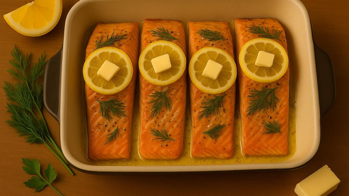 Запечённая семга с лимоном и укропом Запечённая семга с лимоном и укропом