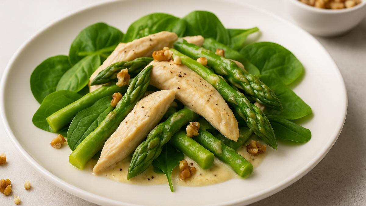 Тёплый салат со спаржей и курицей Тёплый салат со спаржей и курицей