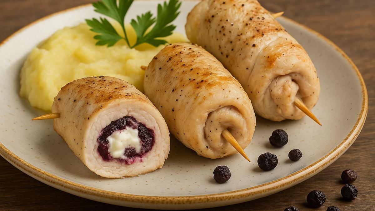 Куриные рулетики с черёмухой и творожным сыром Куриные рулетики с черёмухой и творожным сыром