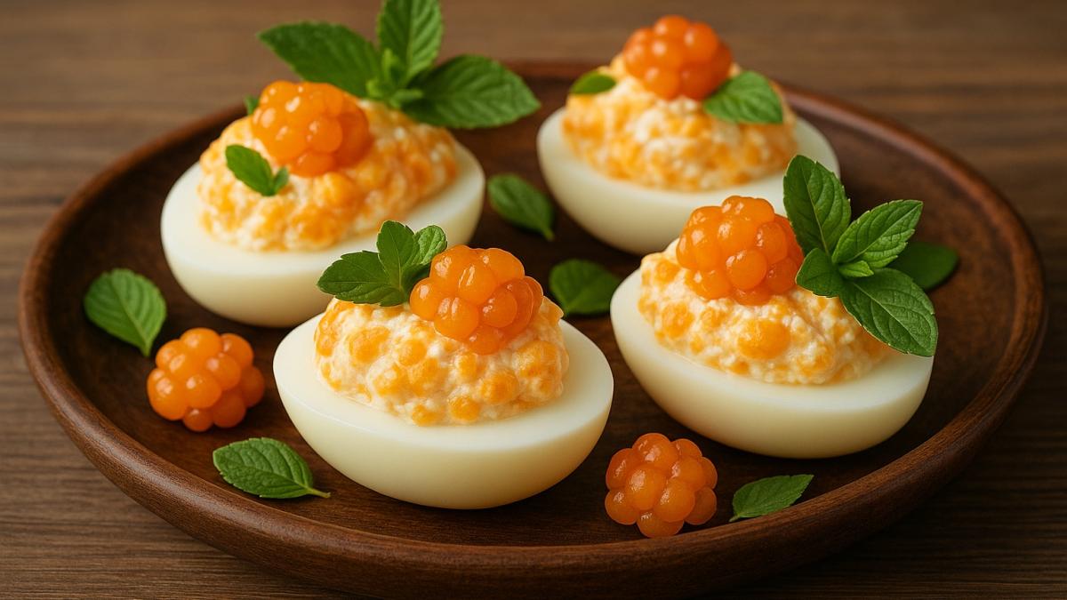 Яйца, фаршированные морошкой и творогом Яйца, фаршированные морошкой и творогом