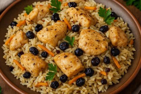 Пошаговый рецепт плова с курицей и сушёными ягодами из сибирской кухни