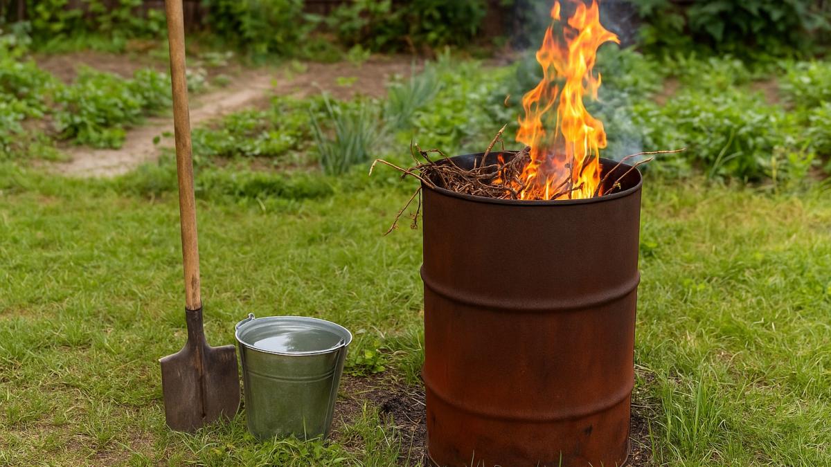 Сжигание мусора в бочке на даче