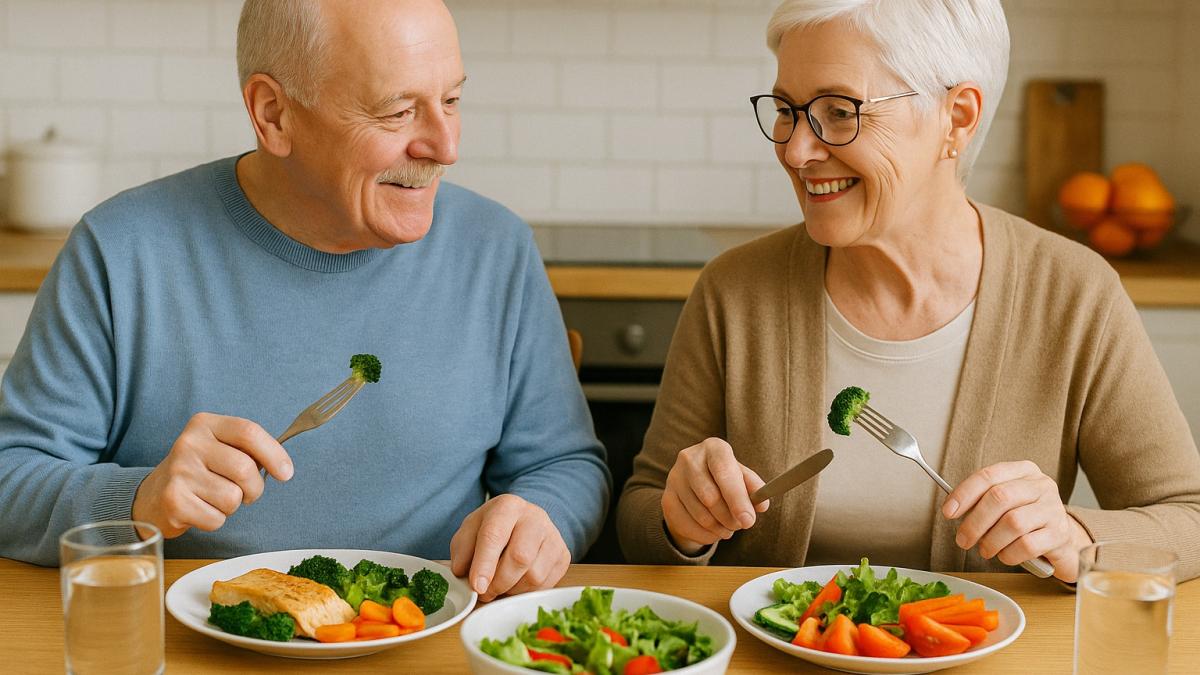 пенсионеры ужинают полезной пищей