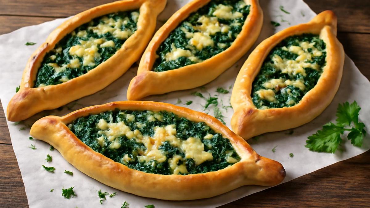 Пиде с сыром и шпинатом