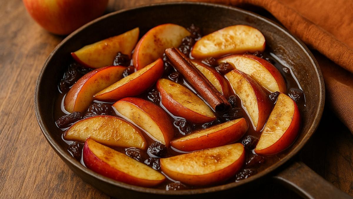 Яблоки в карамели с корицей и изюмом
