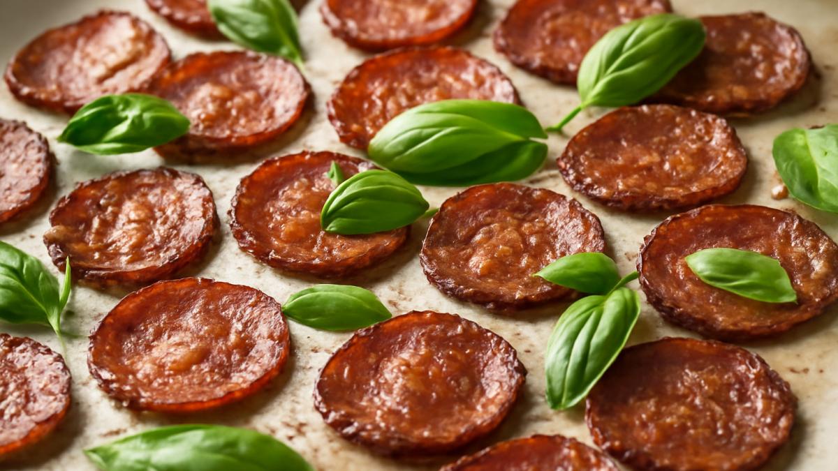Чипсы из мясных рулетов с базиликом