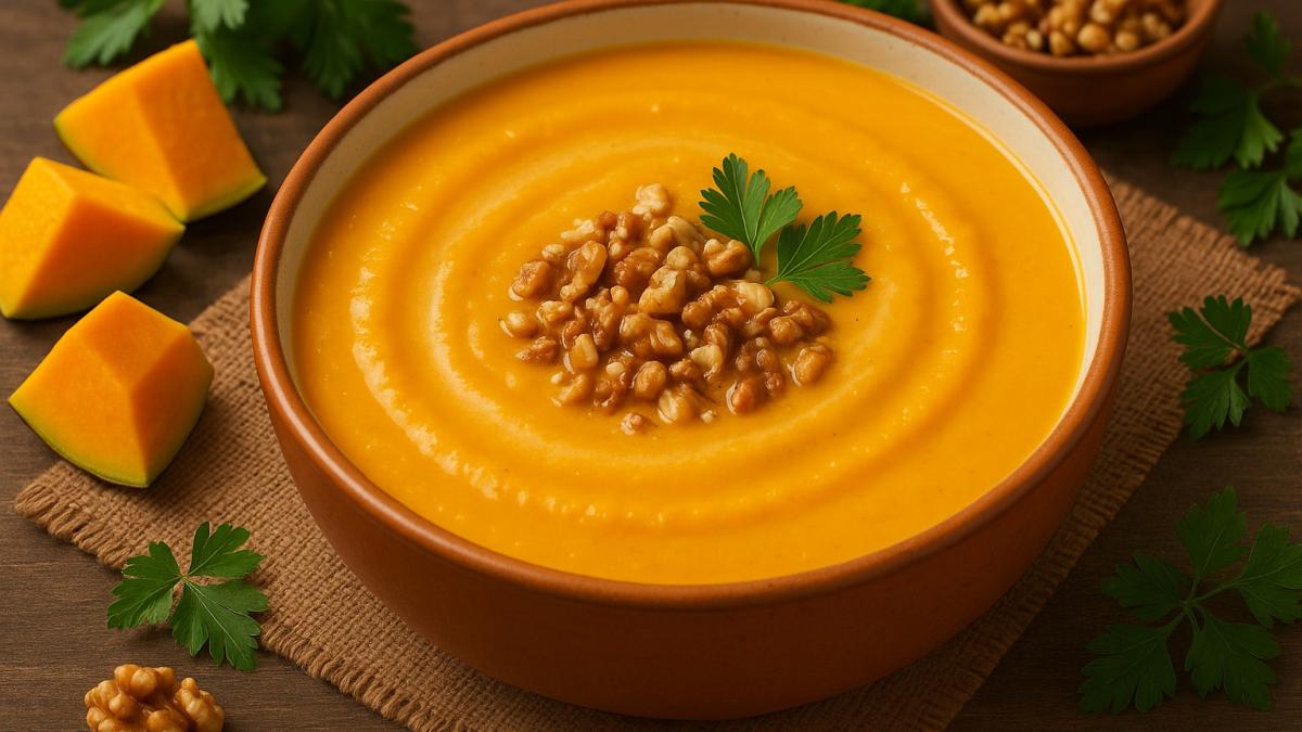 Тёплый суп-пюре из тыквы с орехами Тёплый суп-пюре из тыквы с орехами