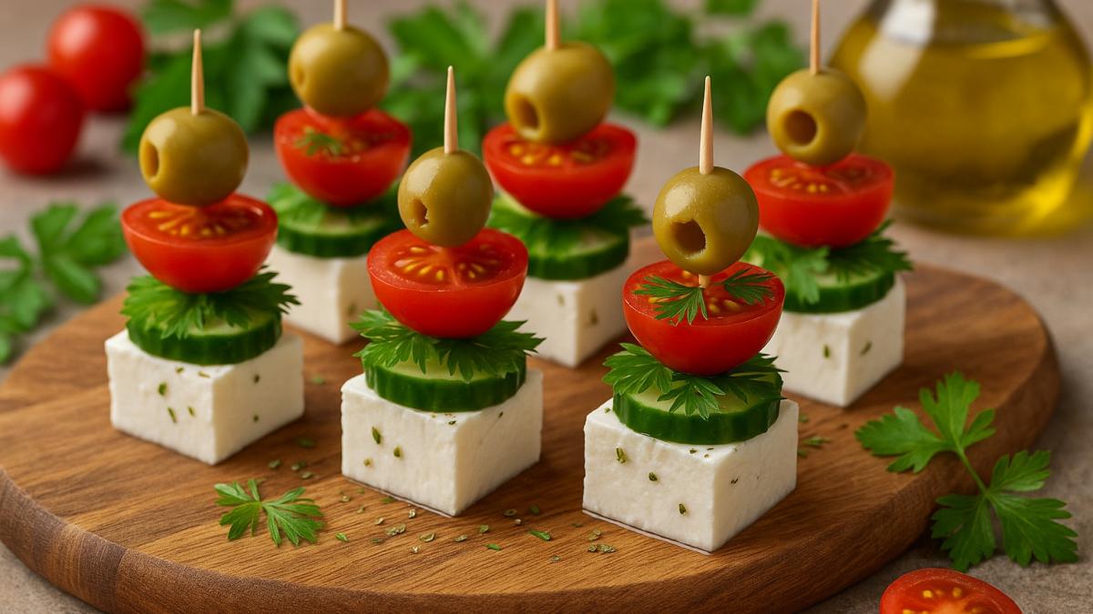 Канапе с сыром фета и оливками Канапе с сыром фета и оливками