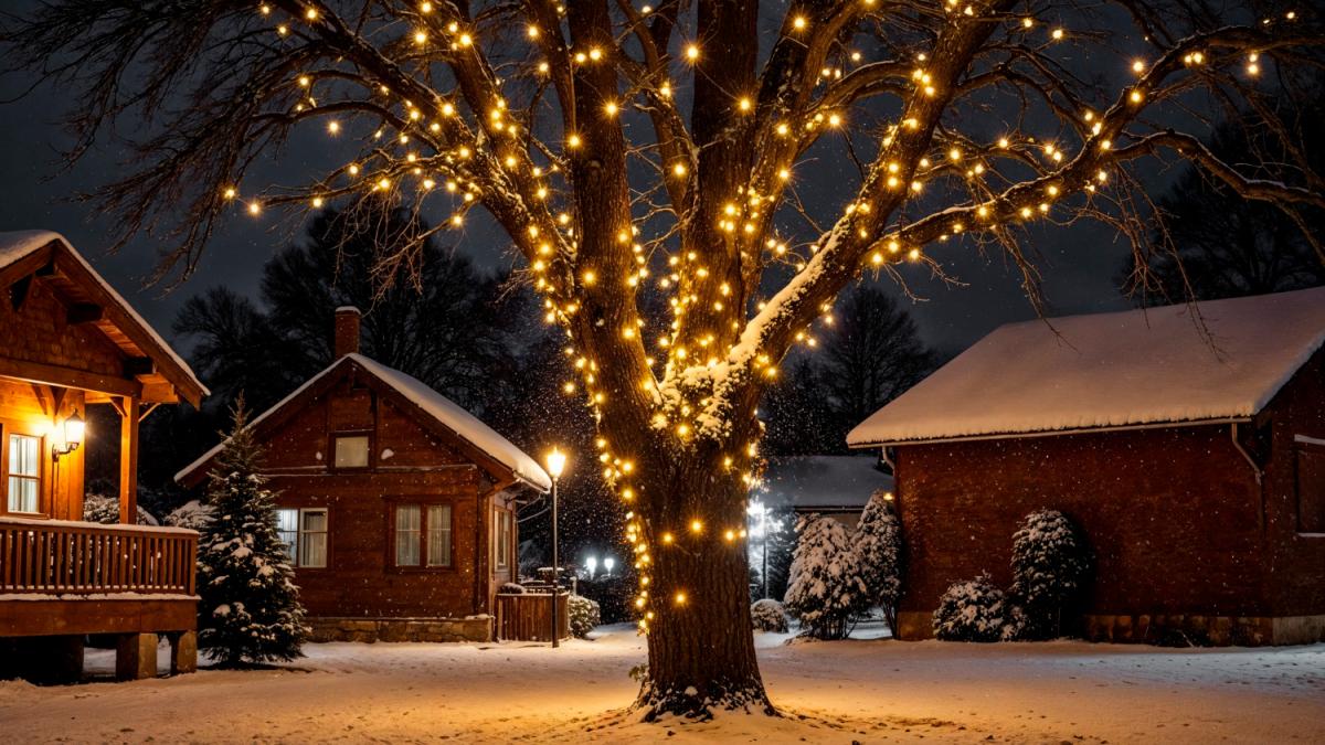 Украшенное гирляндой дерево