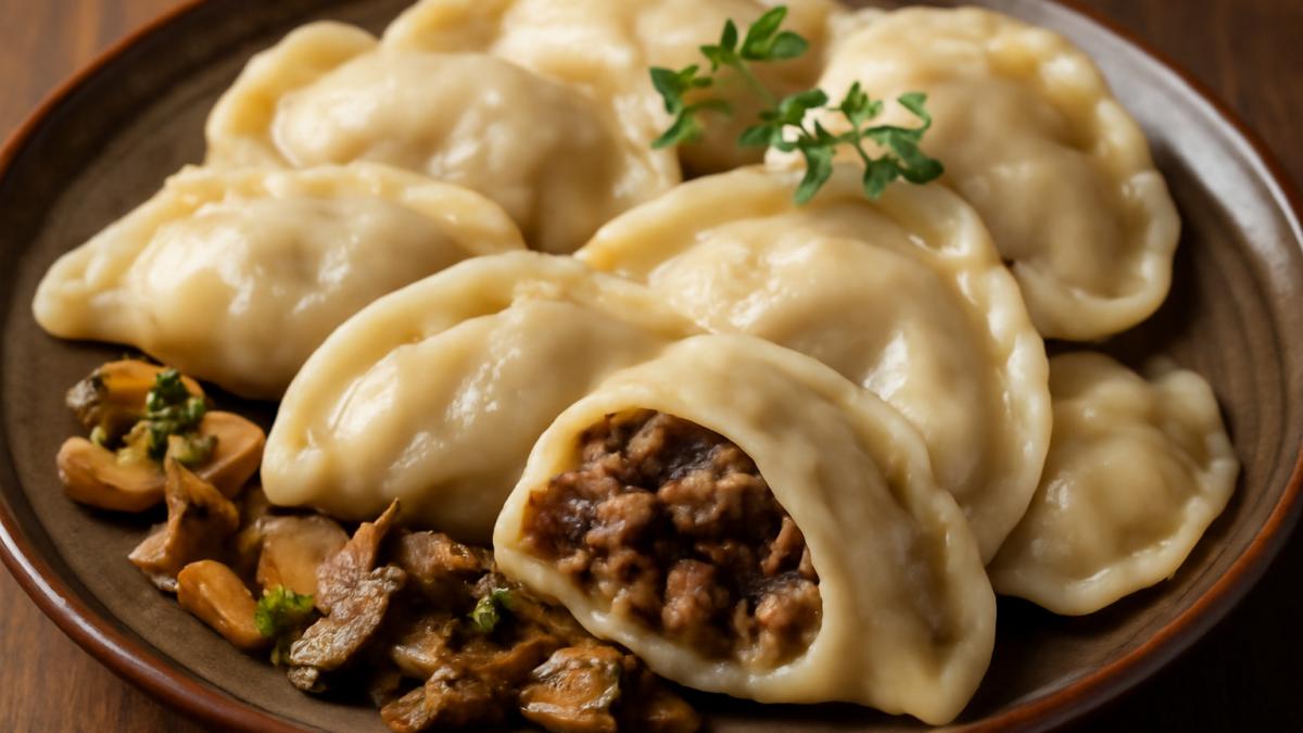 Вареники с дикорастущими грибами и мясом оленя