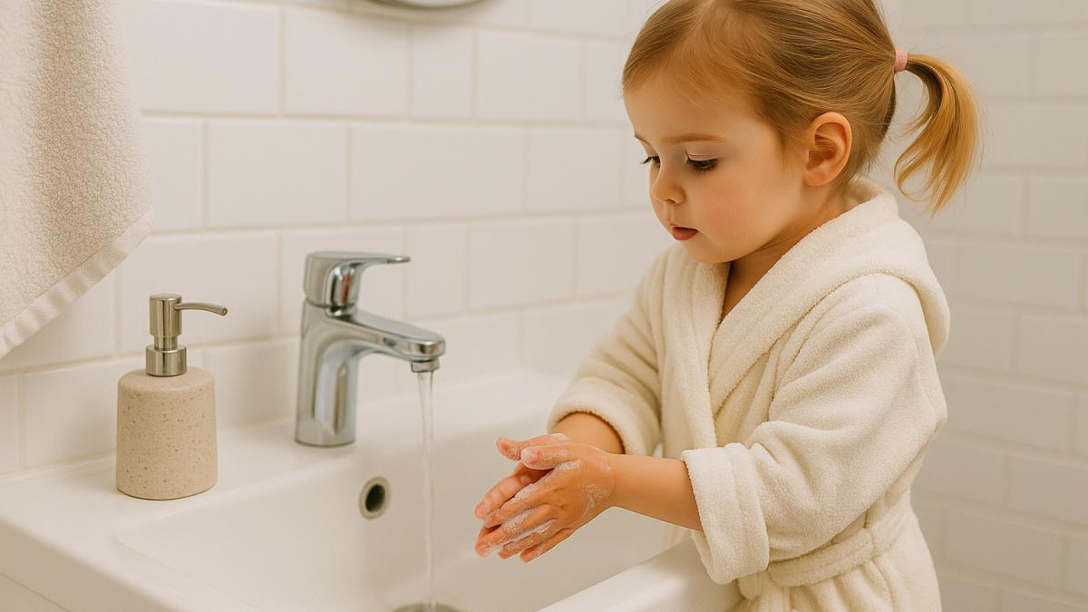 Девочка моет руки