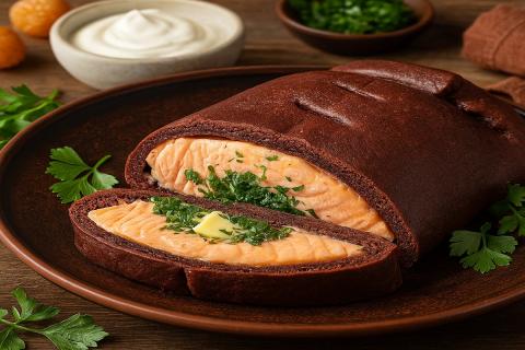 Сёмга, запечённая в черёмуховом тесте, сохраняет сочность и укрепляет пищеварение