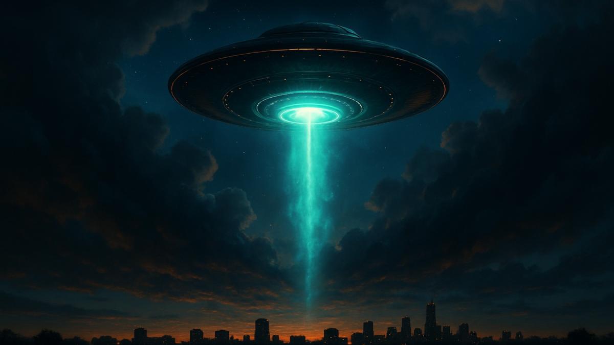 НЛО над городом ночью