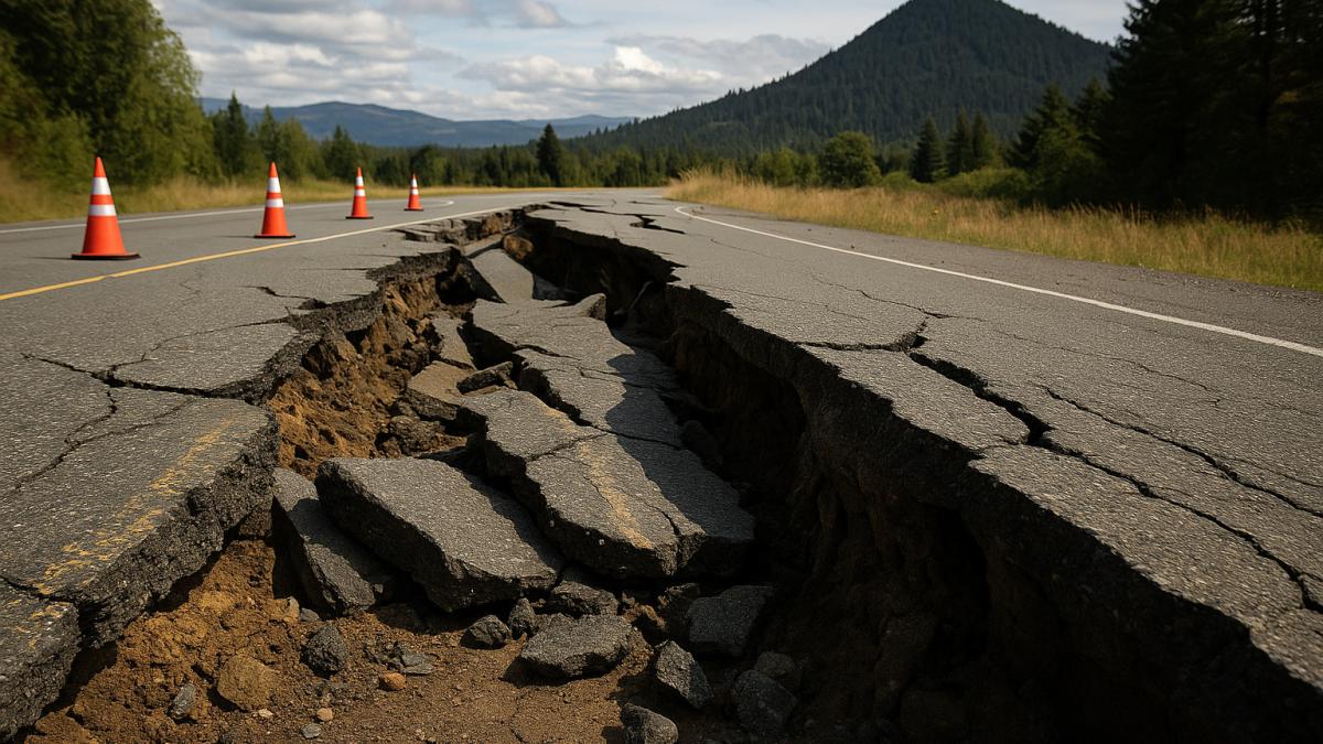 трещины на дороге после землетрясения