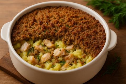 Сытная запеканка с ржаным хлебом и копчёной рыбой по традиционному рецепту