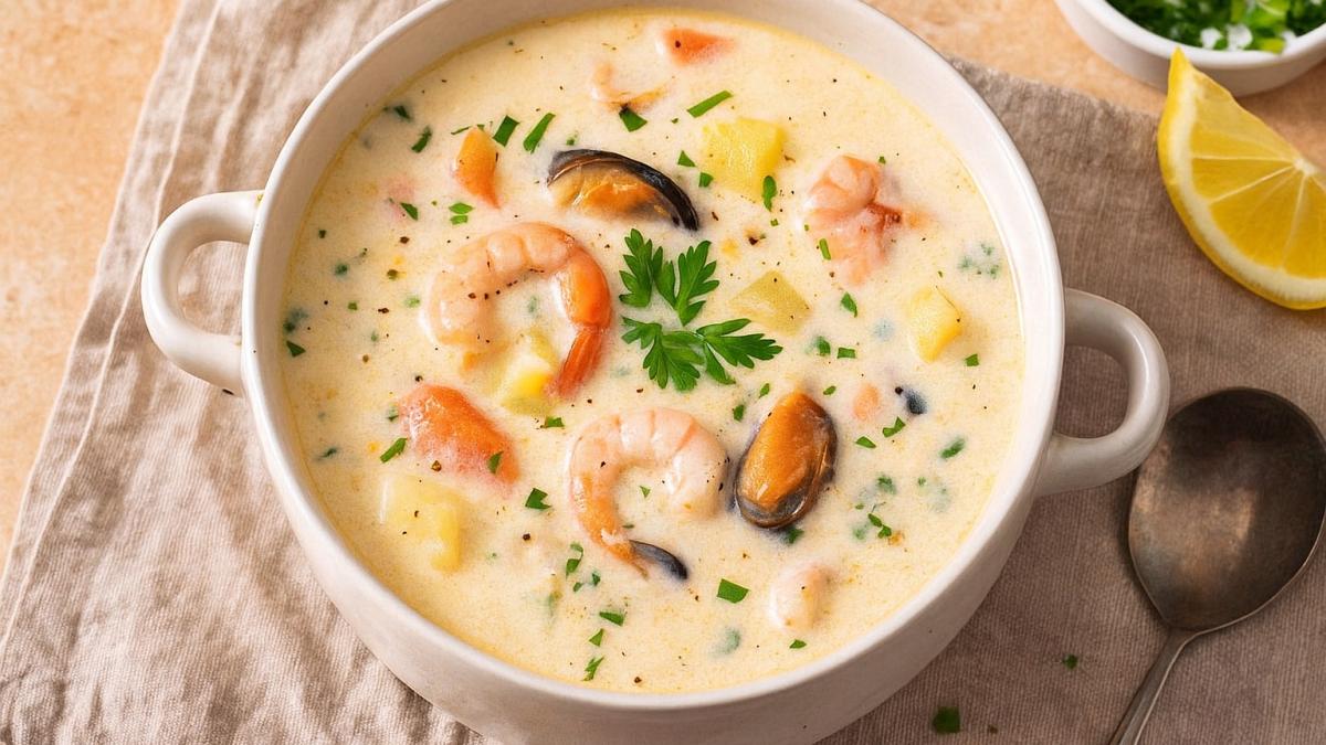 Сливочный суп с морепродуктами Сливочный суп с морепродуктами