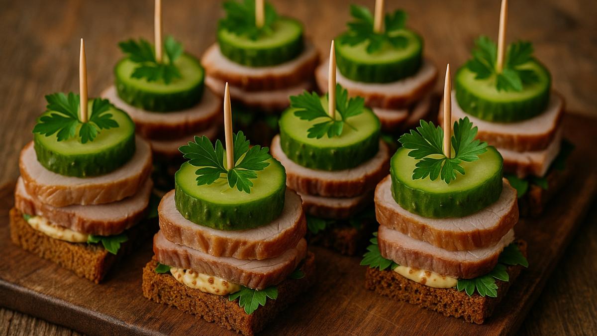 Канапе с бужениной и маринованным огурцом Канапе с бужениной и маринованным огурцом