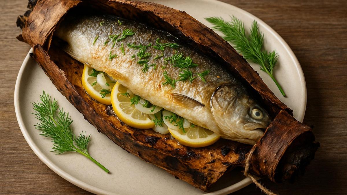 Рыба, запечённая в берестяной коре