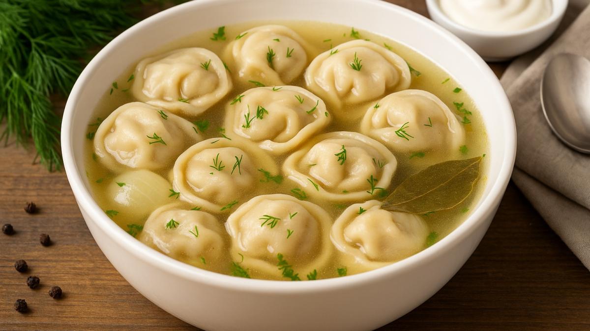 Пельмени с мясом и луком в бульоне Пельмени с мясом и луком в бульоне