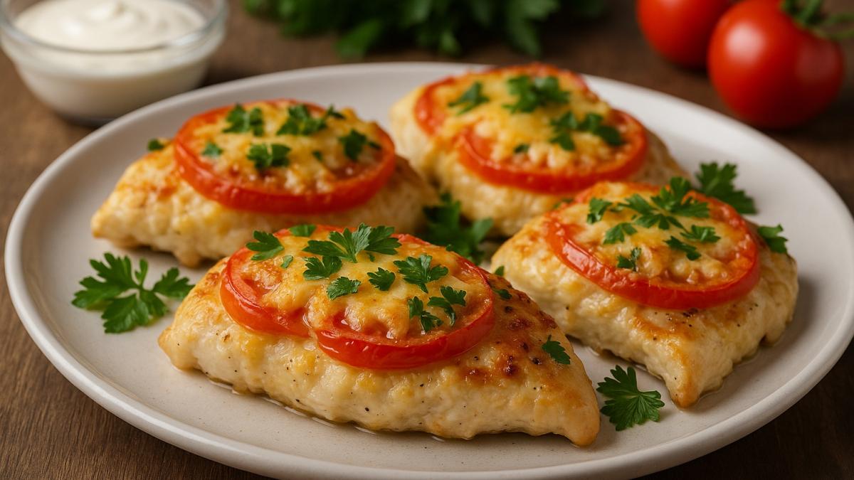 Запеченное куриное филе с помидорами и сыром