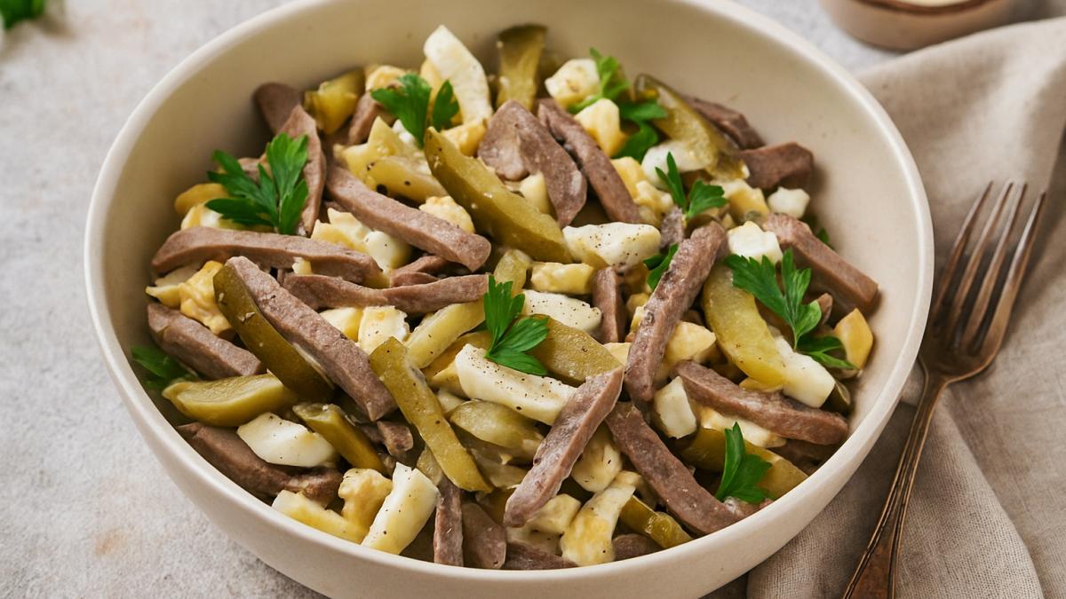 Салат с языком и маринованными огурцами Салат с языком и маринованными огурцами