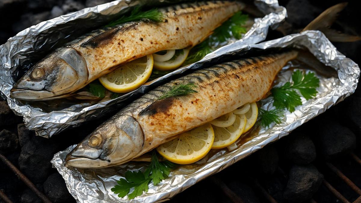 Скумбрия в фольге на углях Скумбрия в фольге на углях