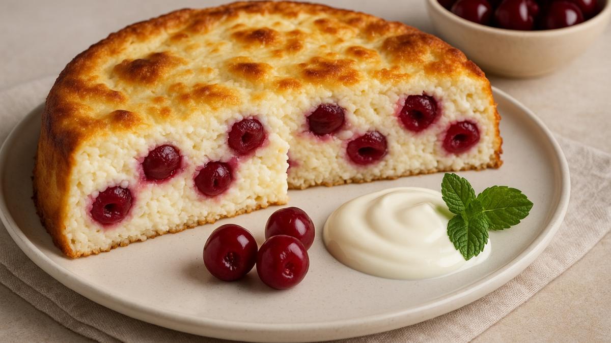 Творожная запеканка с рисом и вишней