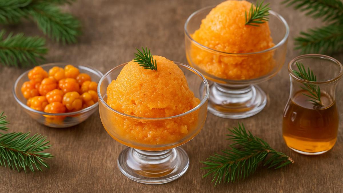Щербет из морошки с пихтовым сиропом