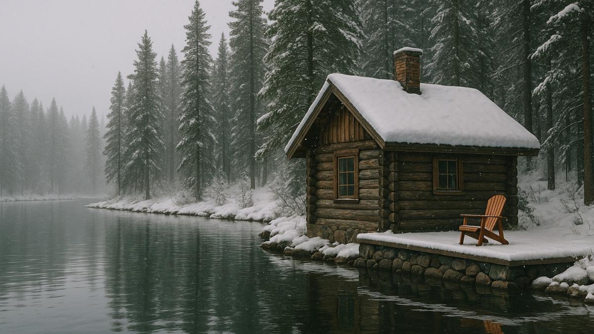 Зимняя домик у озера