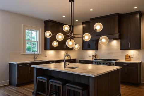 DesigningIdea рекомендовало выбирать люстру шириной до двух третей кухонного острова