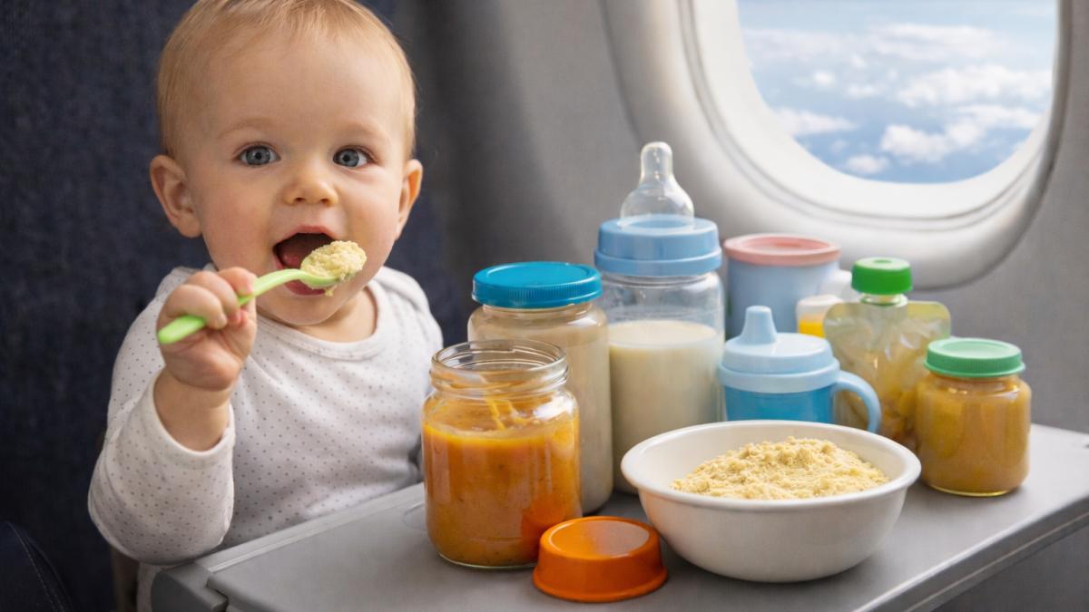 Малыш кушает в самолете