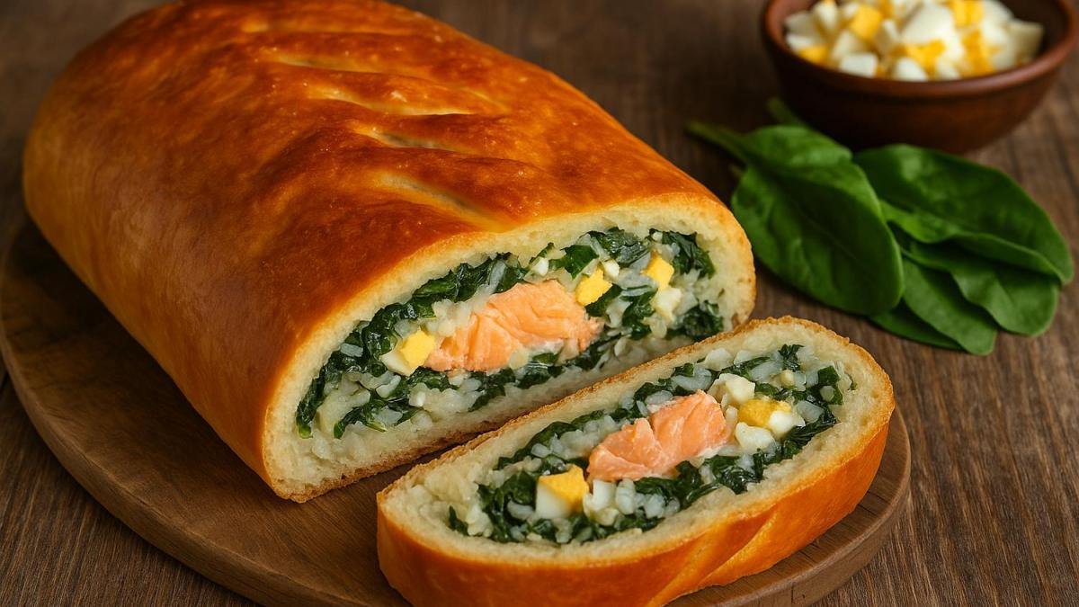 Кулебяка с лососем и щавелем