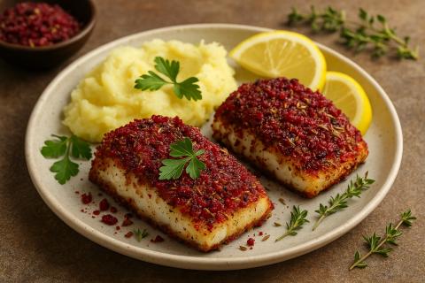 Треска в духовке с брусничной корочкой и травами — сезонное блюдо с северным вкусом