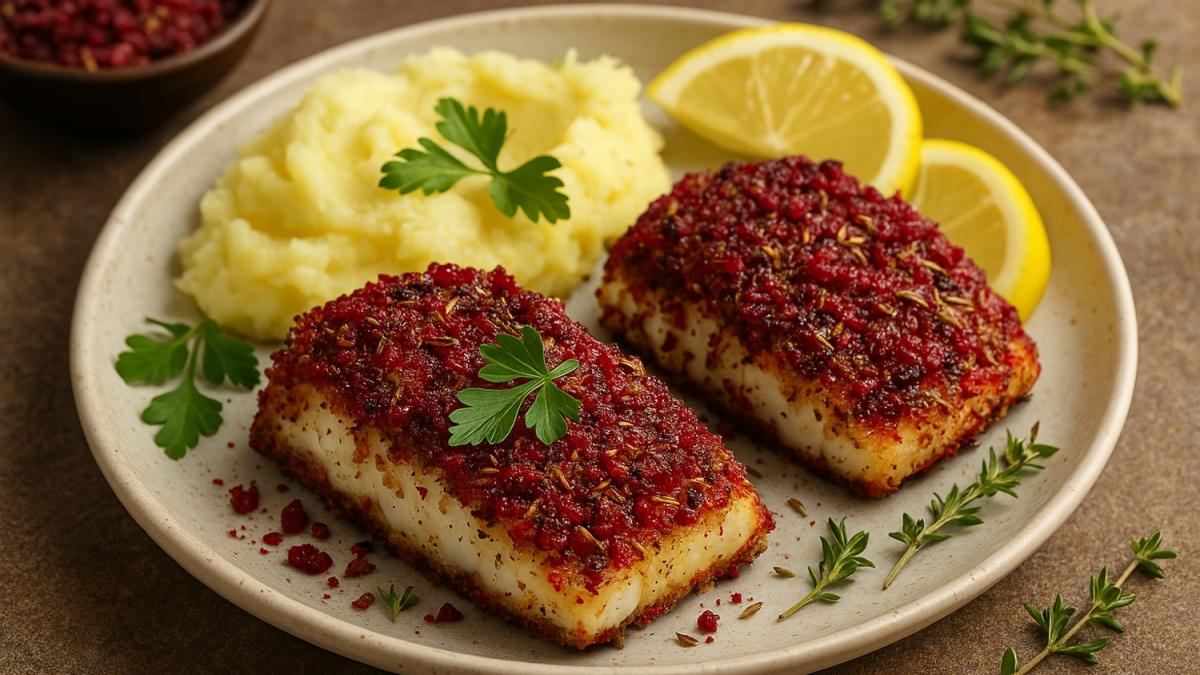 Треска в брусничной панировке с пряными травами Треска в брусничной панировке с пряными травами