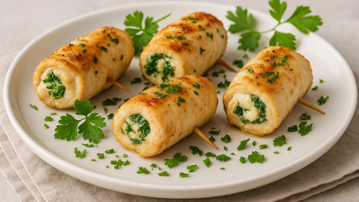 Куриные рулетики с сыром и зеленью Куриные рулетики с сыром и зеленью