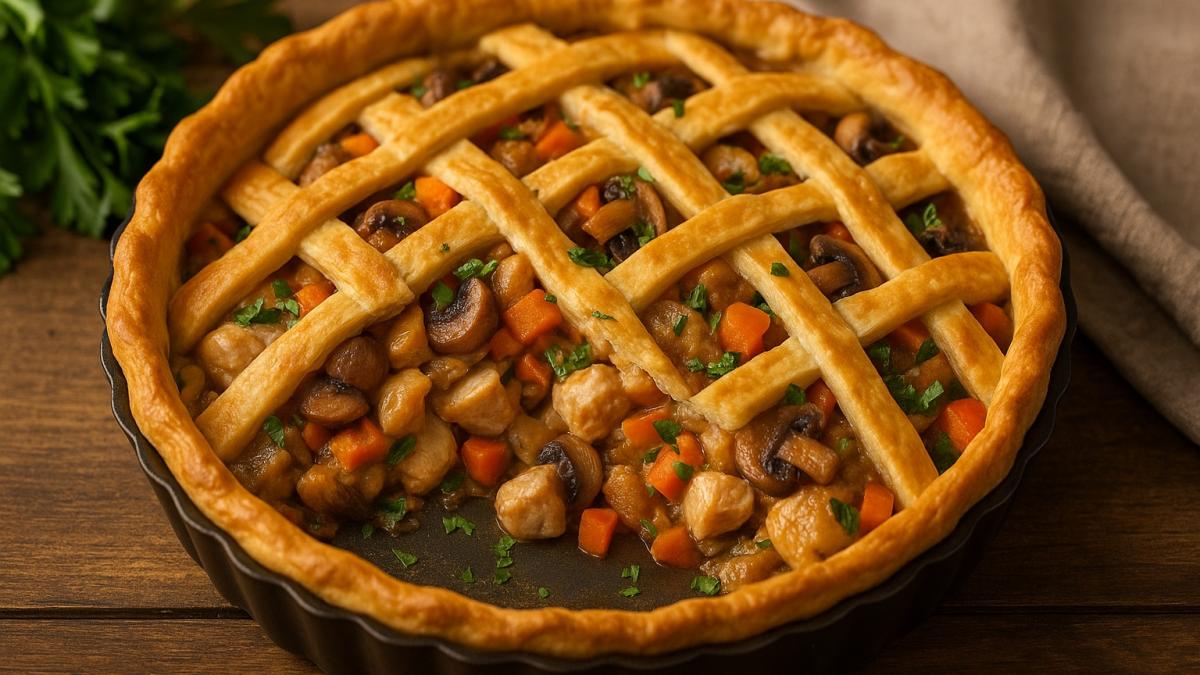Пирог с курицей, грибами и овощами