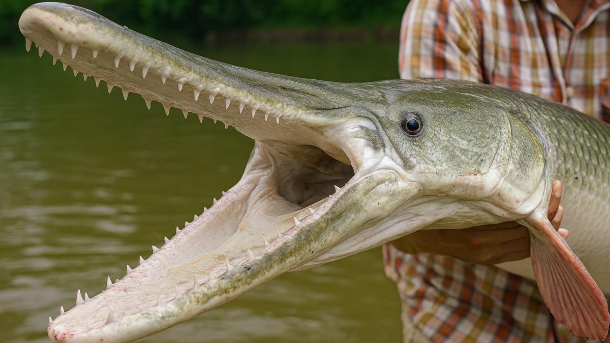 Панцирная щука с открытой пастью