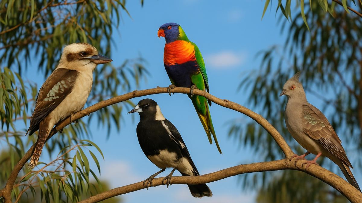 Австралийские птицы на ветках эвкалипта Австралийские птицы на ветках эвкалипта
