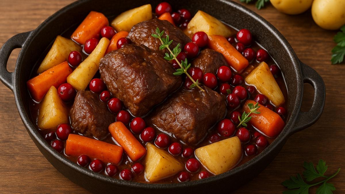 Тушёная оленина с кореньями и ягодами