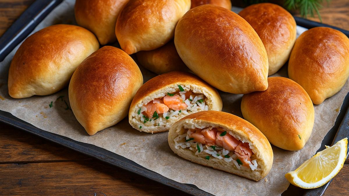 Пирожки с начинкой из красной рыбы и риса Пирожки с начинкой из красной рыбы и риса