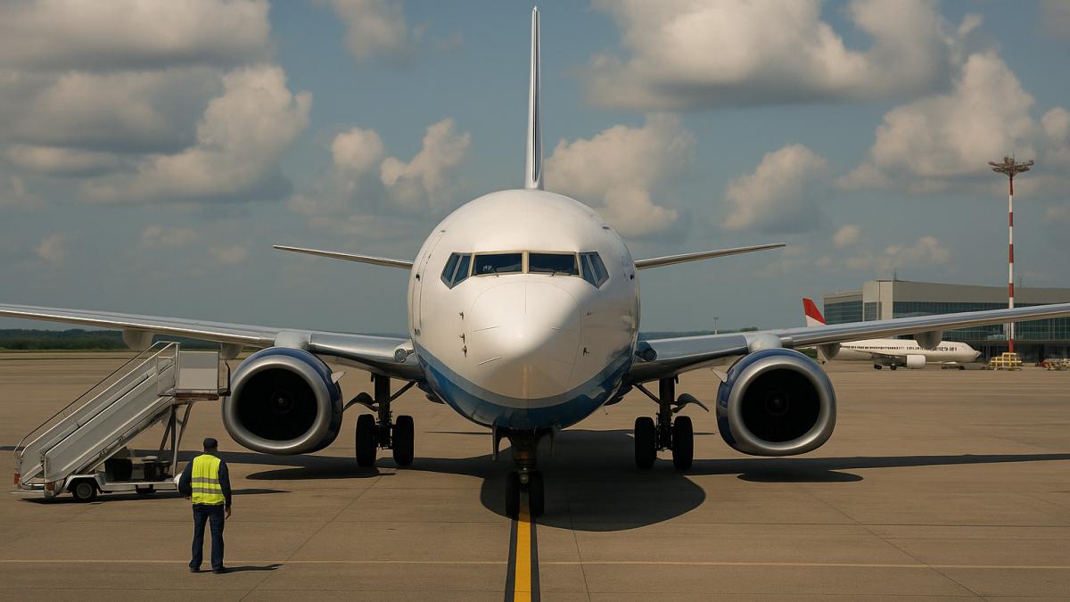 самолет на взлетной полосе аэропорта самолет на взлетной полосе аэропорта