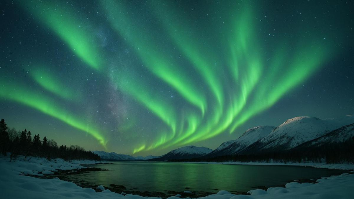 Северное сияние над горами Северное сияние над горами