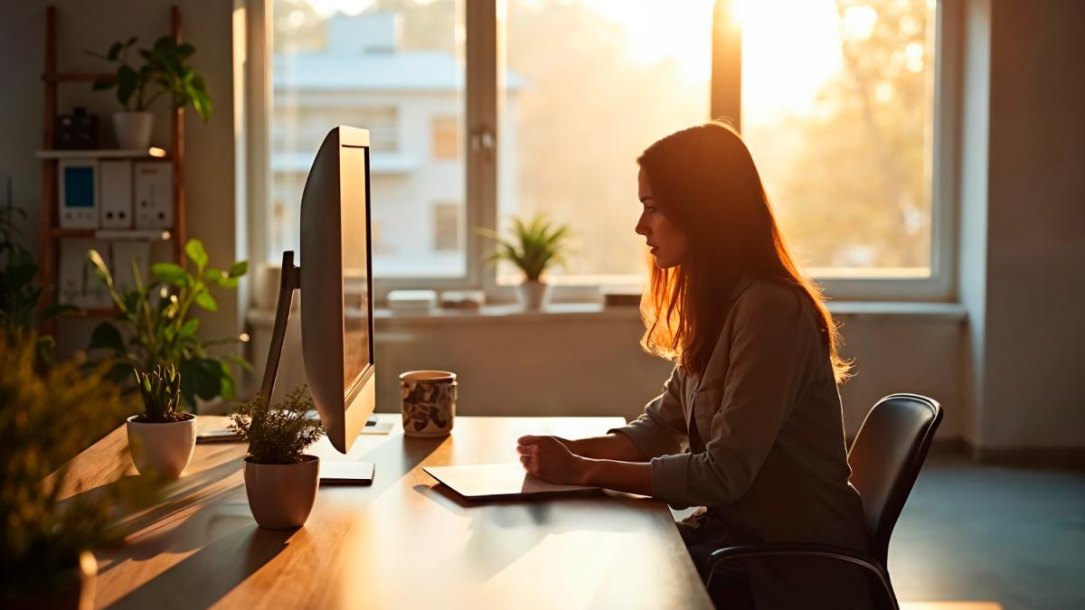 Девушка работает за компьютером