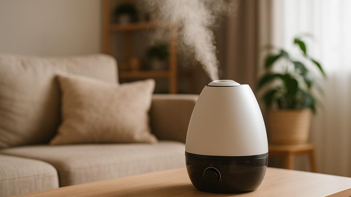 современный увлажнитель на столе в гостиной
