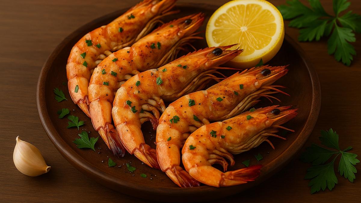 Креветки на гриле с чесноком
