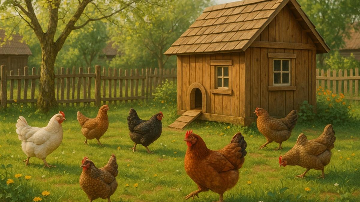 Сельский двор с курами Сельский двор с курами