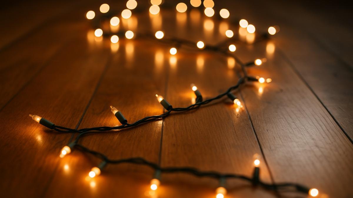 Разложенная на полу новогодняя гирлянда