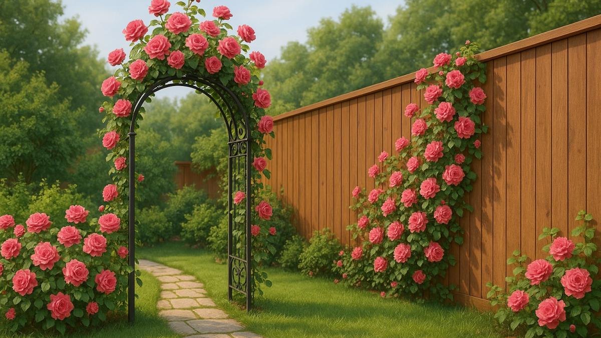 Вьющиеся растения на заборе и арке Вьющиеся растения на заборе и арке