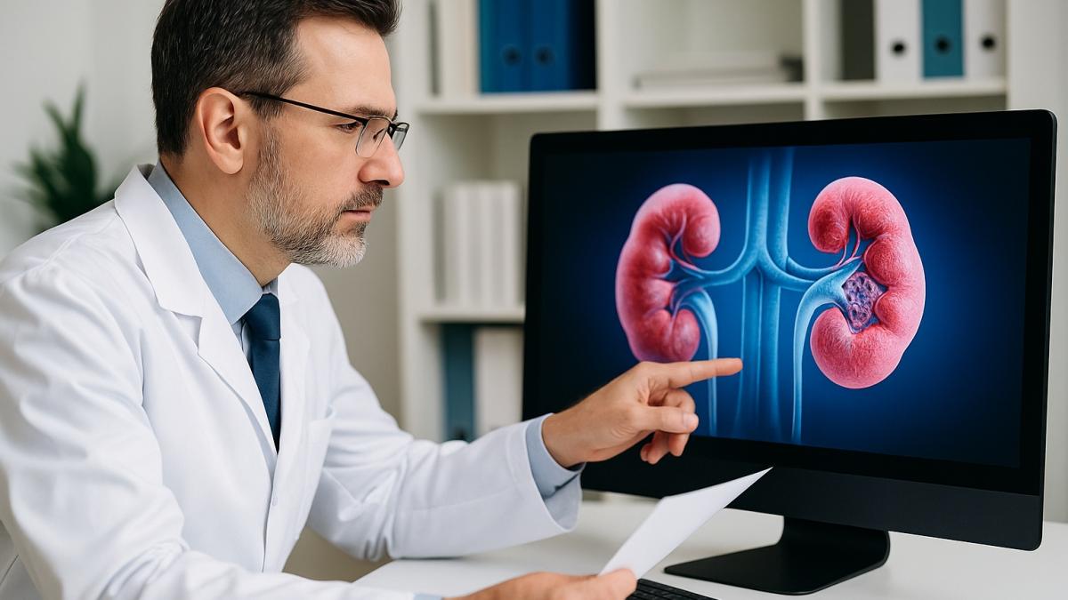 Уролог исследует снимок почек