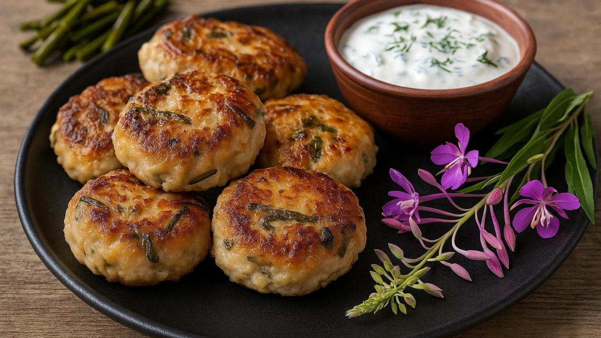 Куриные котлеты с папоротником и чесночным соусом Куриные котлеты с папоротником и чесночным соусом